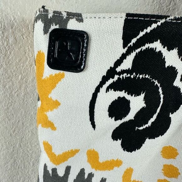 Pure Honey Reversible Canvas Market Tote Black Yellow Swirl Floral To Polka Dots - Picture 4 of 11